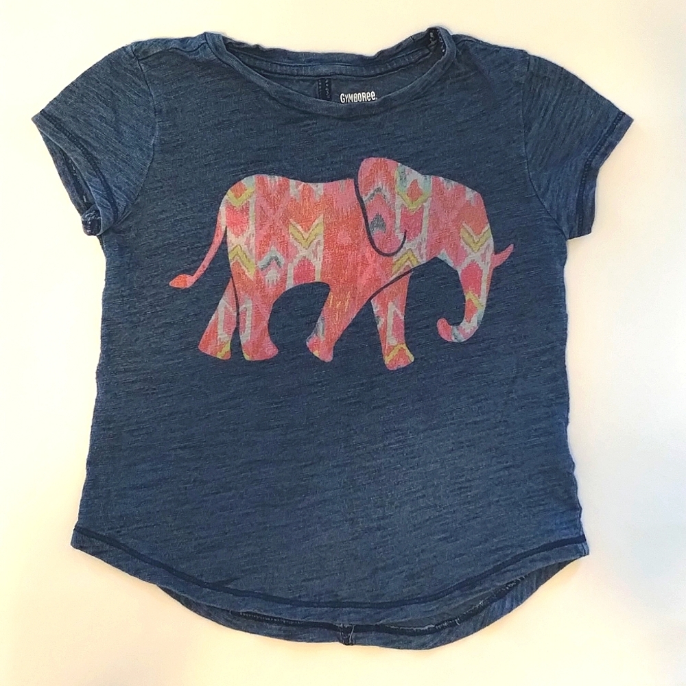 Gymboree Girls Hi Low Tee 5T Heathered Blue, Elephant Short Sleeve